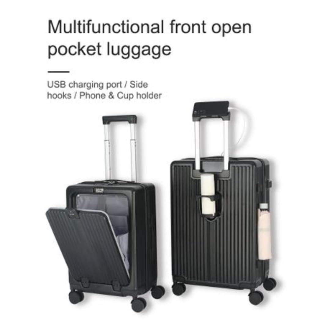 Multifunction Smart Travel Suitcase - 20 inch - Black