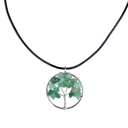 Earth Stone Collection - Round Tree Of Life Stone Necklace (Opal)