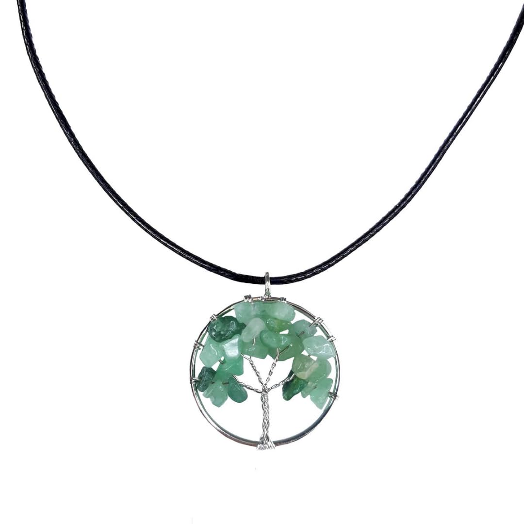 Earth Stone Collection - Round Tree Of Life Stone Necklace (Amethyst)