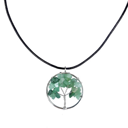 Earth Stone Collection - Round Tree Of Life Stone Necklace (Amethyst)