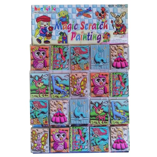 Magic Scratch Painting on Card 20pc | Creative Art Set for Kids | Colour Reveal Scratch Pads