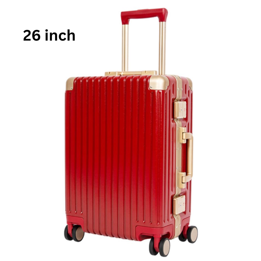 Classic Aluminum Frame Travel Suitcase - 22" + 26" - Wine Red