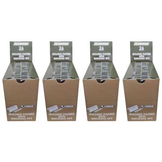 Flame Club King Size Rolling Paper + Tips - 26Piece Booklets - 4 Pack