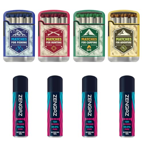 ZL 3 Mega Jet Flame Lighter MATCH 4 Pack & 4 Gas 18ml Combo