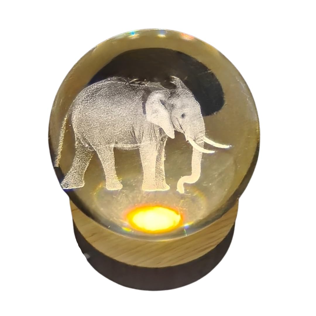 Crystal Ball Lamp with 3D Engraving and Luminous Base - Elephant
