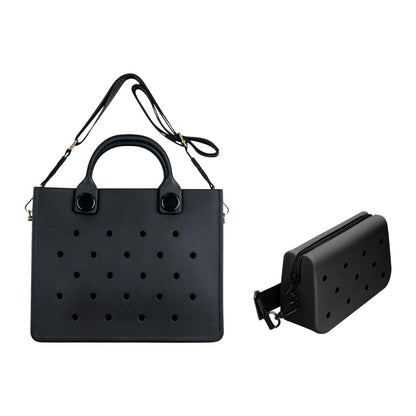 Nana EVA Croc Shoulder Bag & Coco EVA Croc Crossbody Bag Combo Set (Black)