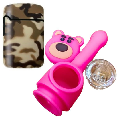 Brown Army ZL-3 Torch Jet Lighter And Bear Silicone Rasta Pipe