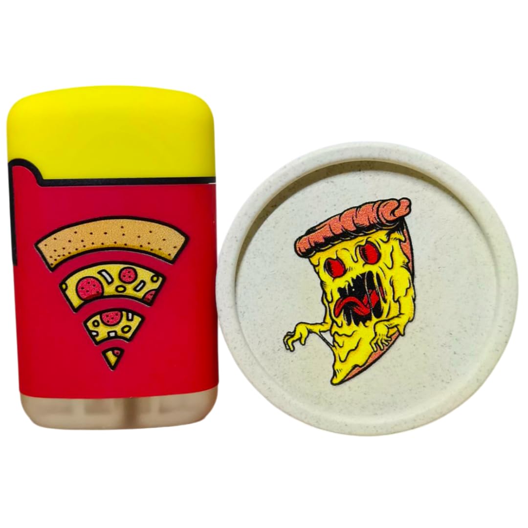 Windproof Torch Jet Lighter And Biodegradable Herb Grinder Combo - Pizza