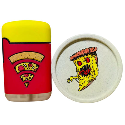 Windproof Torch Jet Lighter And Biodegradable Herb Grinder Combo - Pizza