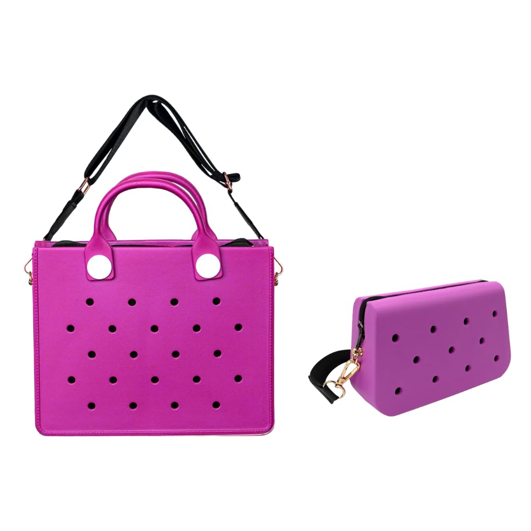 Nana EVA Croc Shoulder Bag & Coco EVA Croc Crossbody Bag Combo Set (Purple)