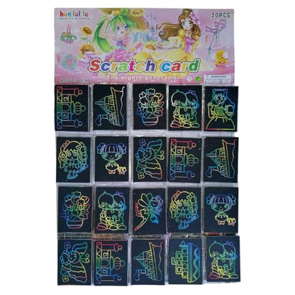 Scratch Book on Card 20pc | Rainbow Scratch Art Cards for Kids | Creative Drawing Fun