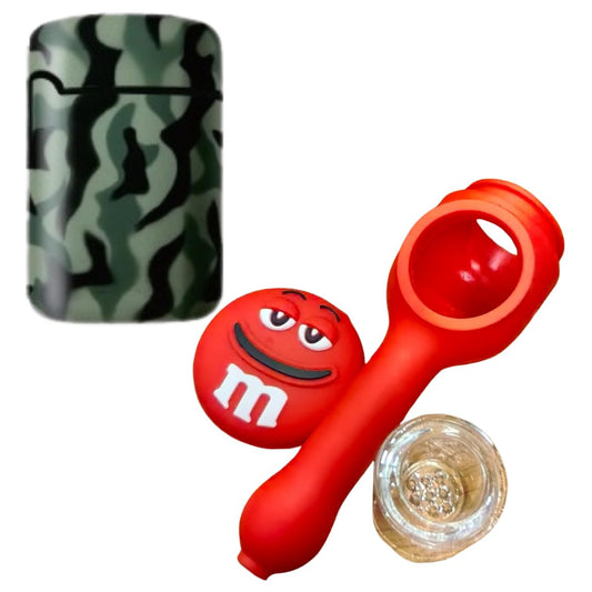 Green Army ZL-3 Torch Jet Lighter And M&M Silicone Rasta Pipe