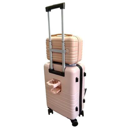 Multifunctional Smart Travel 20 inch Suitcase and Cosmetic Travel Carry-on Suitcase Set - Pink