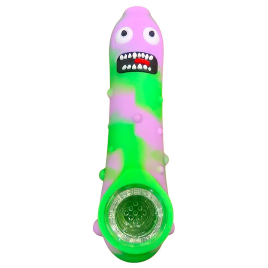 Silicone Rasta Pipe – Pickle Rick (Pink And Green)