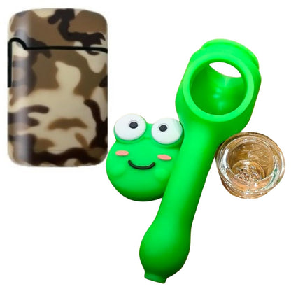 Brown Army ZL-3 Torch Jet Lighter And Frog Silicone Rasta Pipe