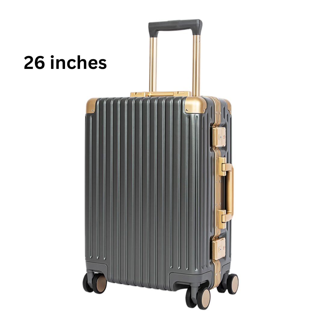 Classic Aluminum Frame Travel Suitcase - 20" + 26" - Grey