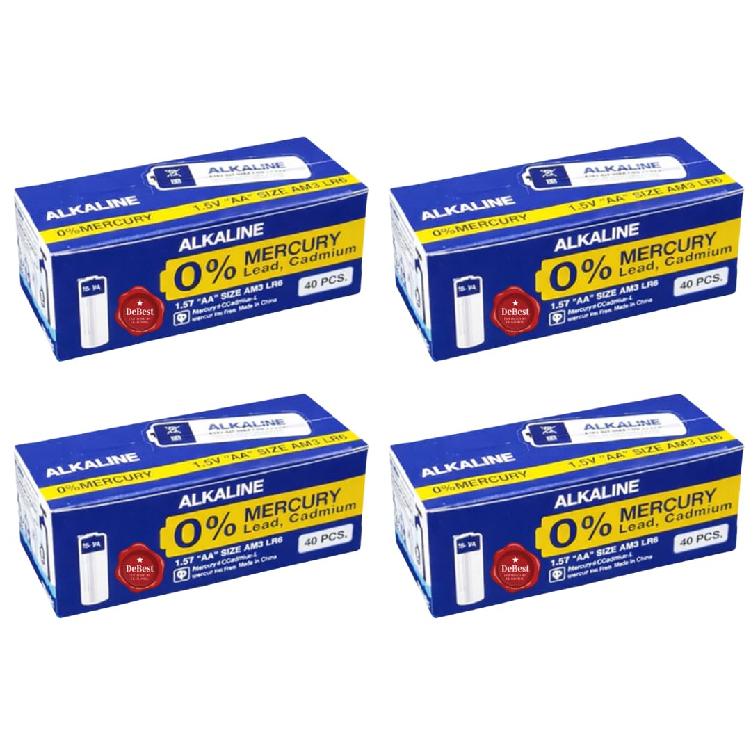 DeBest AA Alkaline Battery 1.5V AM3 LR6 Box of 40, 4 Pack