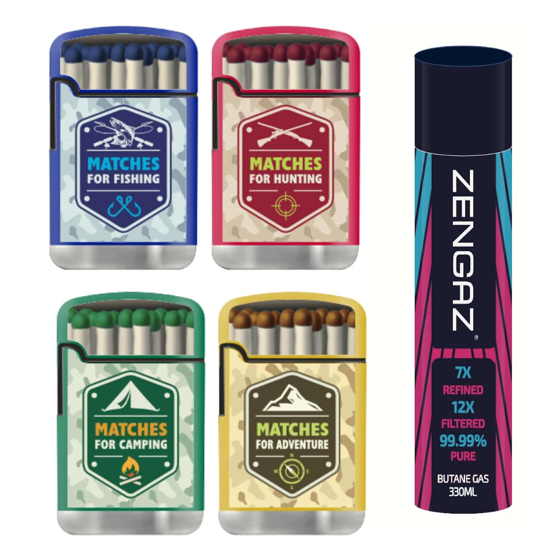 ZL 3 Mega Jet Flame Lighter MATCH 4 Pack & 330 ML Gas