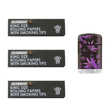 Value Pack 10 King Size Papers and Tips with Jet Flame Lighter
