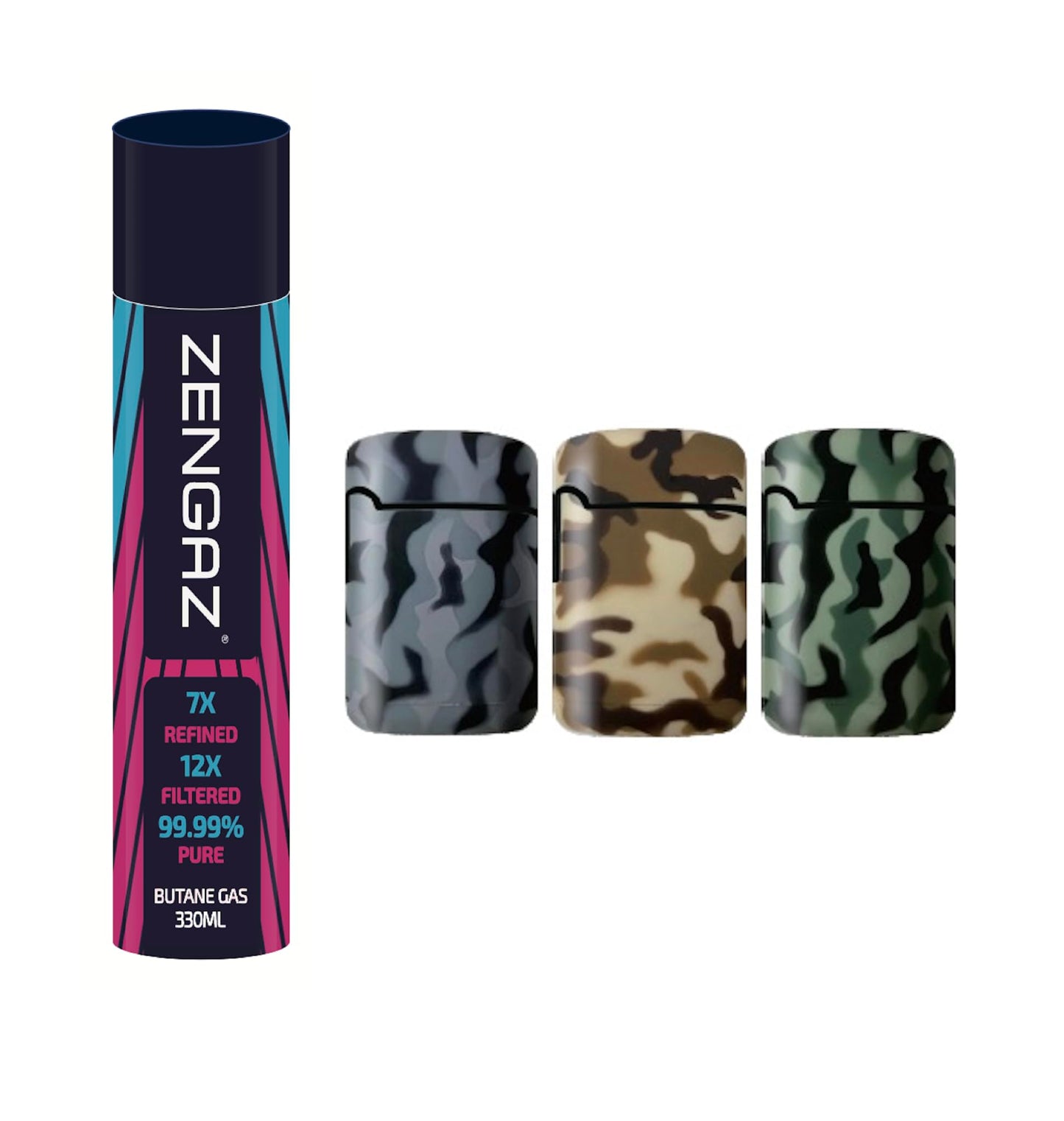 ZL 3 Mega Jet Flame Lighter - Army 3Pack + 330ML Gas