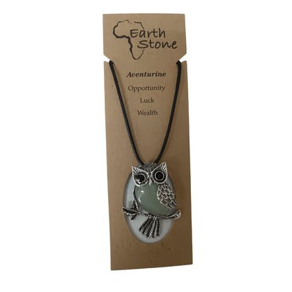 Earth Stone Collection - Owl Crystal Stone Necklace (Aventurine)