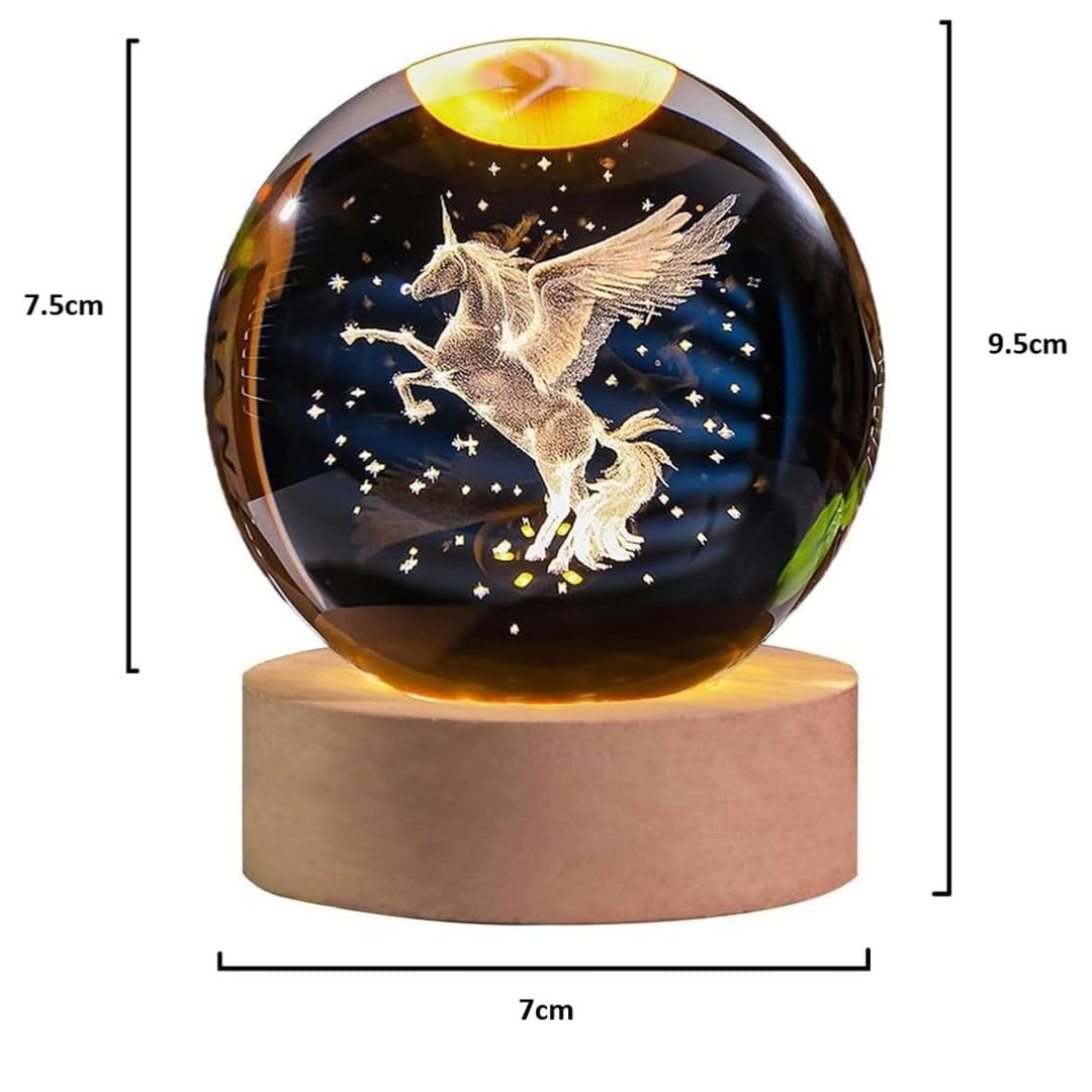 Crystal Ball Lamp with 3D Engraving and Luminous Base - Unicorn