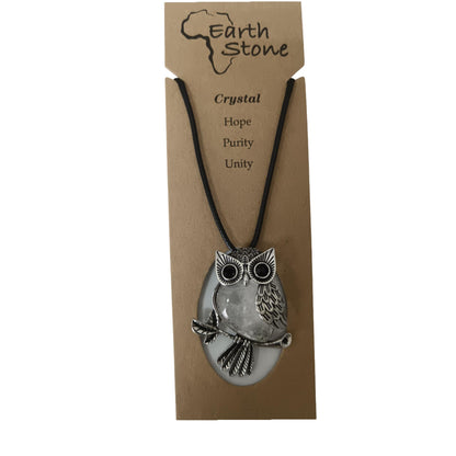 Earth Stone Collection - Owl Crystal Stone Necklace (Clear Quartz)