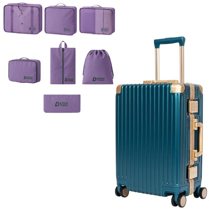 26" Hard Shell Suitcase with 7‑Piece Packing Organizer Travel Combo (Blue and Purple)