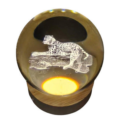 Crystal Ball Lamp with 3D Engraving and Luminous Base - Leopard