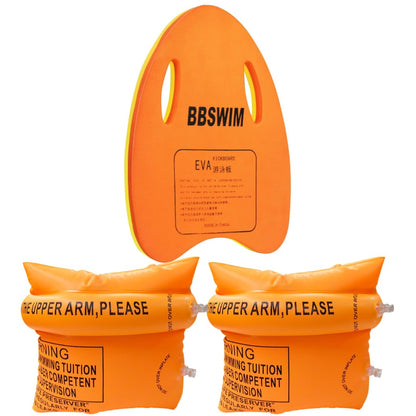 Swimming Combo Set - Kickboard and Inflatable Arm Bands for Beginners - Orange