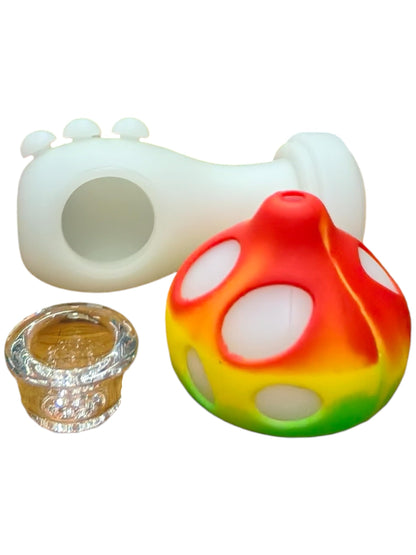 Silicone Rasta Pipe - Glow-In-The-Dark Mushroom (Red)