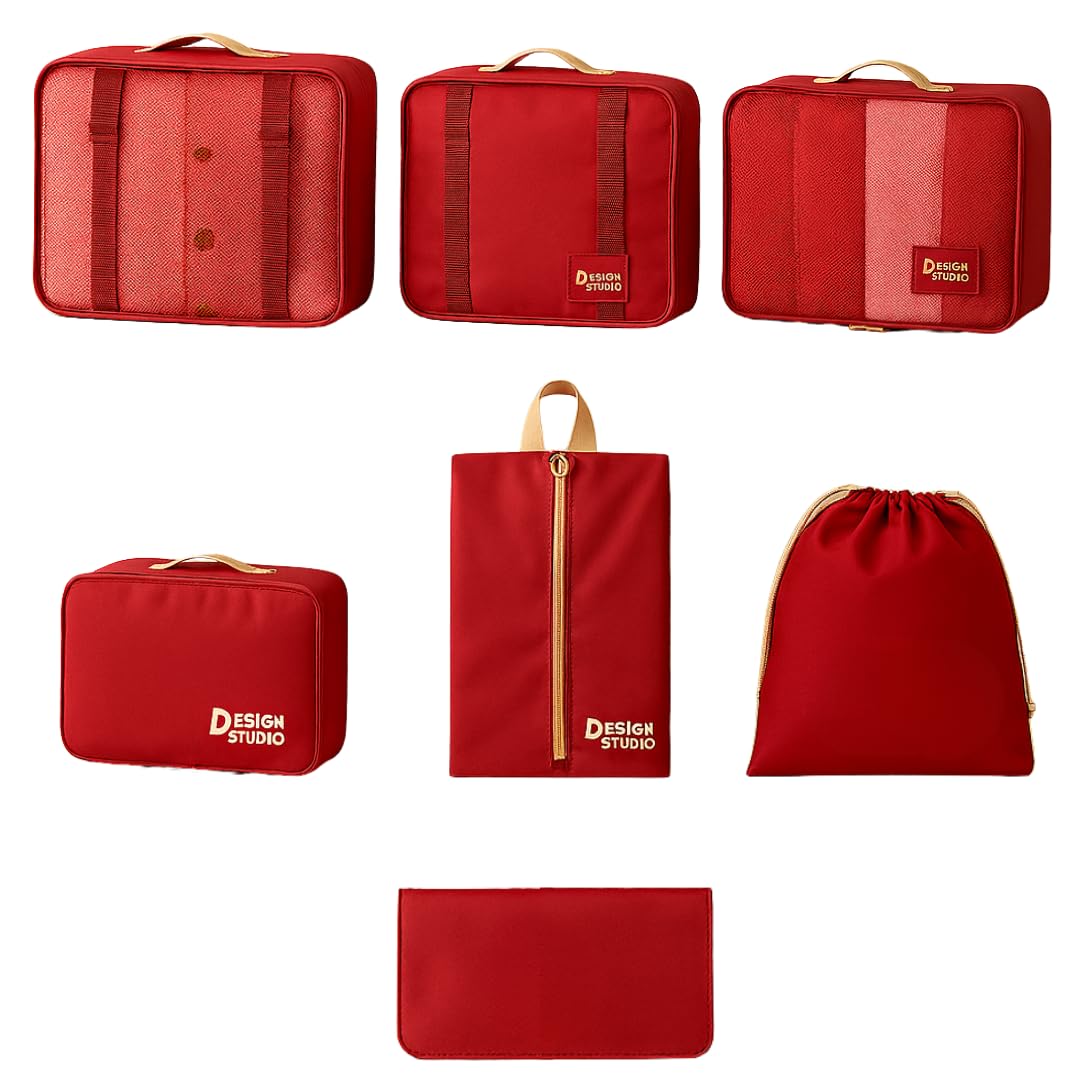 7‑Piece Travel Packing Organizer Set (Red)