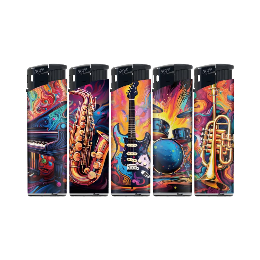Electronic N2 Refillable Lighters – Music Design Assortment, Pack of 50