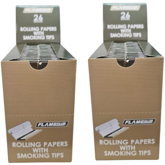 Flame Club King Size Rolling Paper + Tips - 26Piece Booklets - 2 Pack