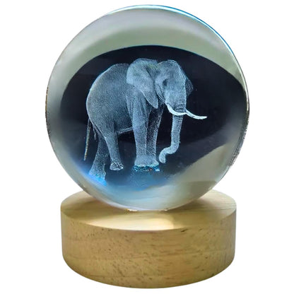 Crystal Ball Lamp with 3D Engraving and Luminous Base - Elephant
