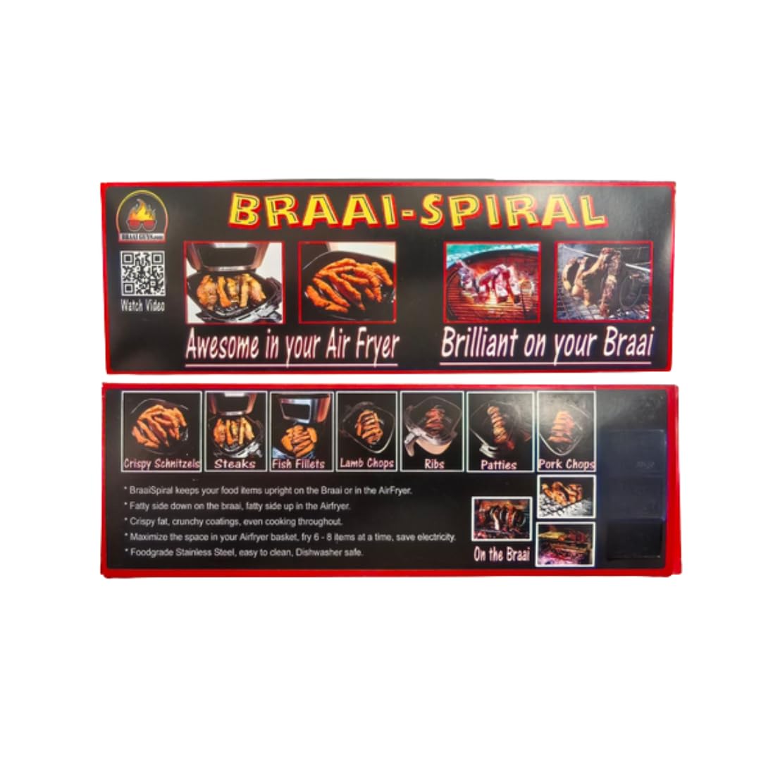 Stainless Steel Braai Spiral For Braai & Air Fryer And Flexible Extra Length Braai Lighter (Brown)