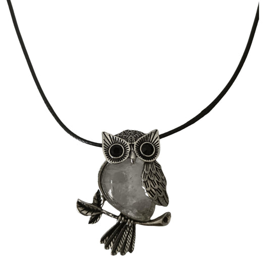 Earth Stone Collection - Owl Crystal Stone Necklace (Clear Quartz)