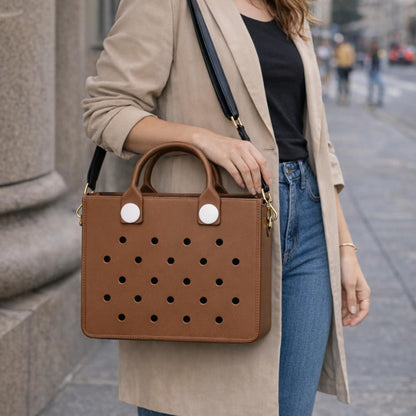 Nana EVA Croc Shoulder Bag & Coco EVA Croc Crossbody Bag Combo Set (Brown)