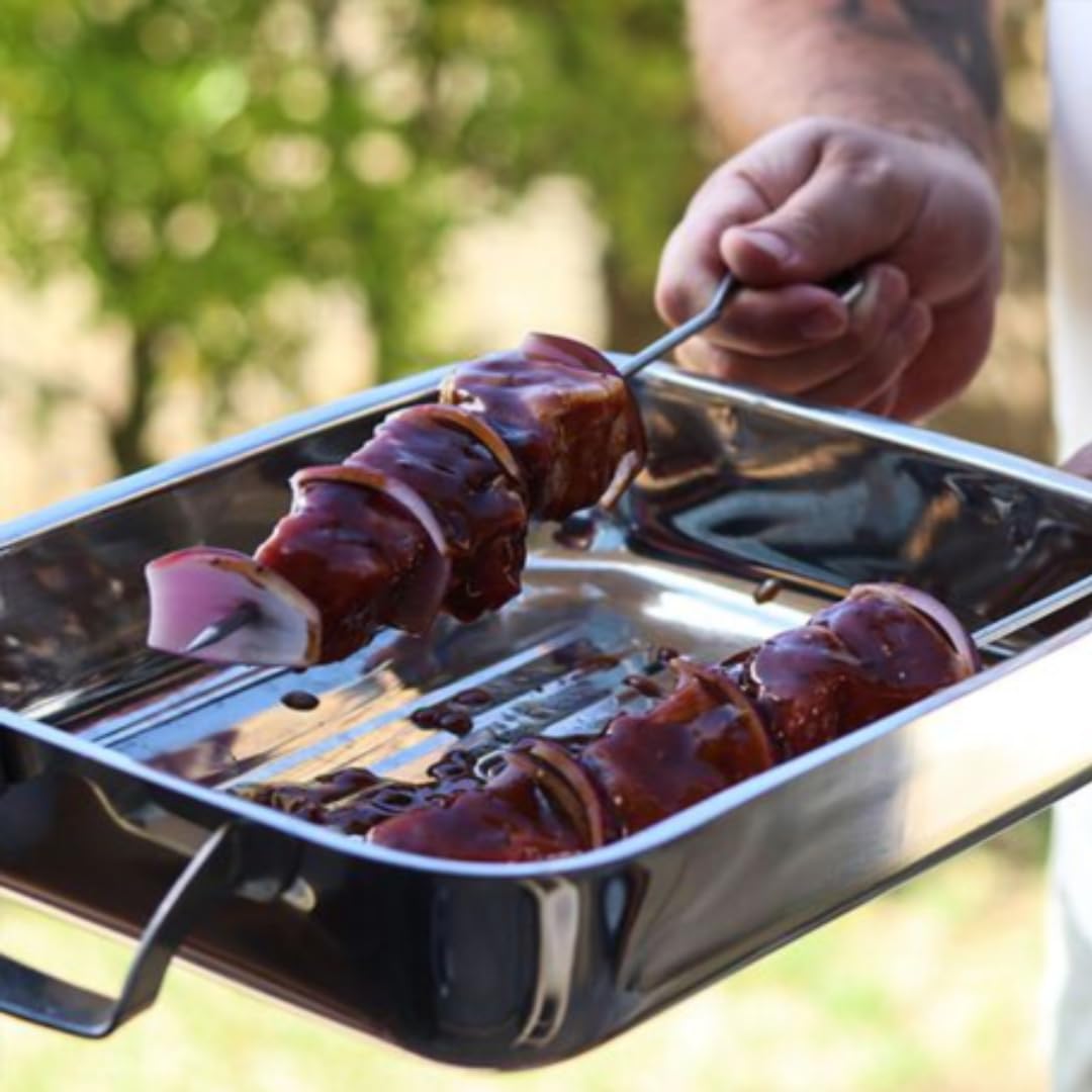 4 Piece Braai Sosatie Skewer And Flexible Extra Length Braai Lighter (Brown)