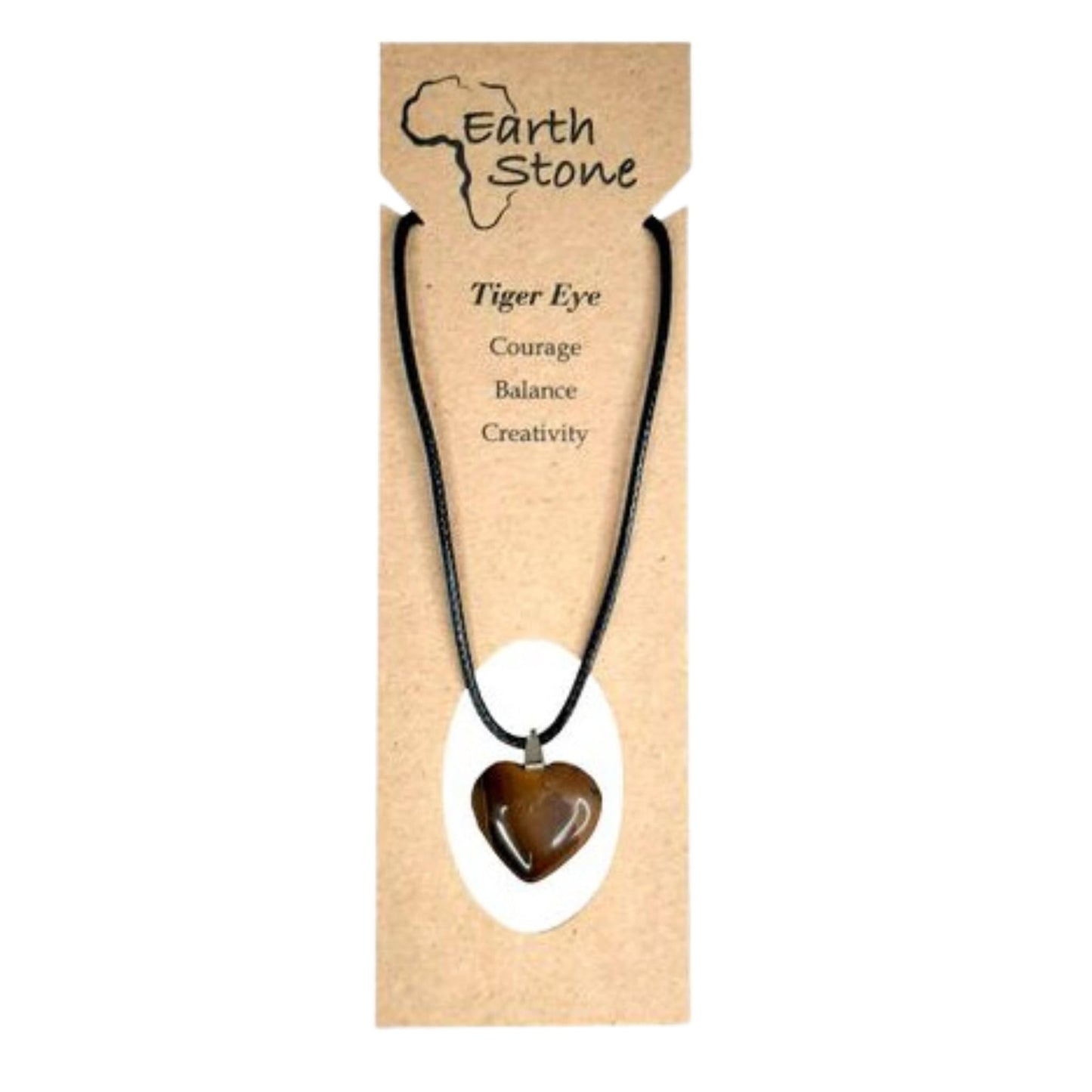 Earth Stone Collection - Heart Crystal Stone Necklace (Tigers Eye)