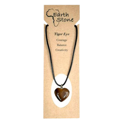 Earth Stone Collection - Heart Crystal Stone Necklace (Tigers Eye)