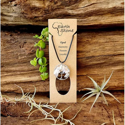 Earth Stone Collection - Round Tree Of Life Stone Necklace (Opal)