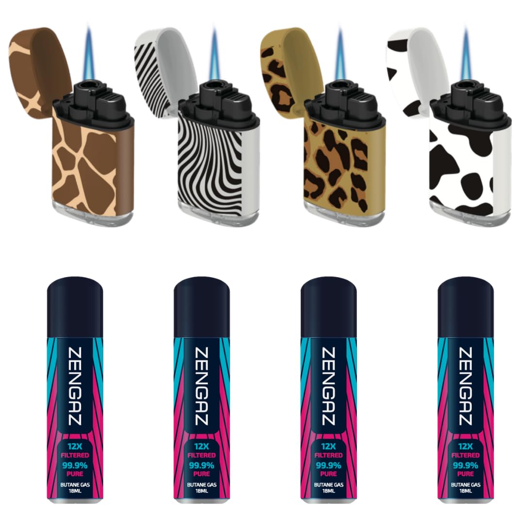 ZL 3 Mega Jet Flame Lighter SKIN 4 Pack & 4 Gas 18ml Combo