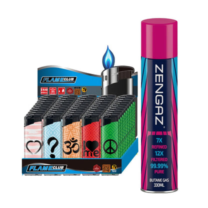 N2 Electronic Lighter - 5 Pack With 330ml Gas (Colours)