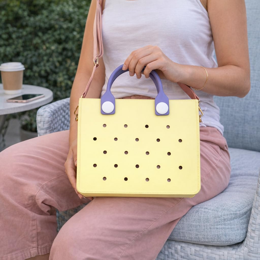 Nana EVA Croc Shoulder Bag & Coco EVA Croc Crossbody Bag Combo Set (Pastel Yellow)