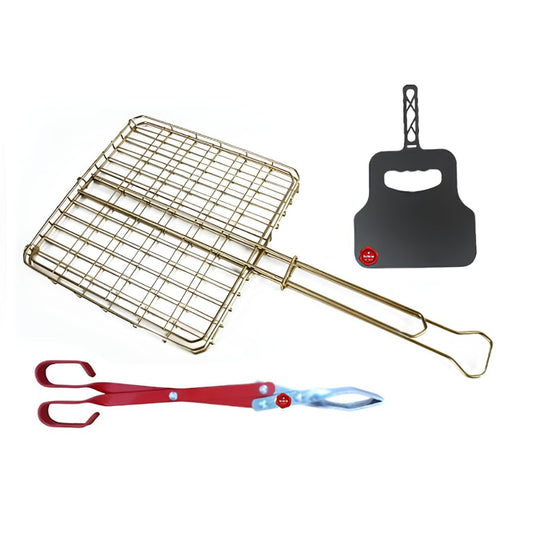 DeBest Braai Grid Small Box, Medium Braai Tongs & Braai Fan Combo