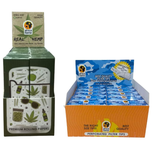 Africa Flame King Size Hemp Paper - 50 Booklets + 50 Filter Tips - White
