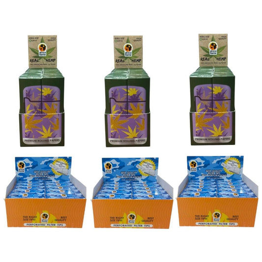 Africa Flame King Size Hemp Paper - 150 Booklets + 150 Filter Tips - Lilac