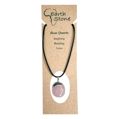 Earth Stone Collection - Polished Crystal Stone Necklace (Rose Quartz)
