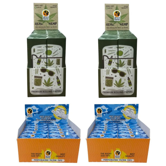 Africa Flame King Size Hemp Paper - 100 Booklets + 100 Filter Tips - White